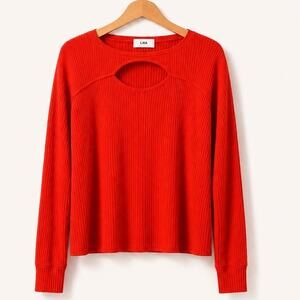 LNA Cori Ribbed Cutout Sweater Top Red Long Sleeve 1X NWT